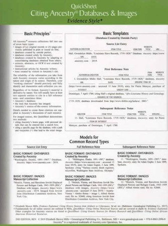 Quicksheet: Citing Ancestry Databases & Images Evidence! Style.